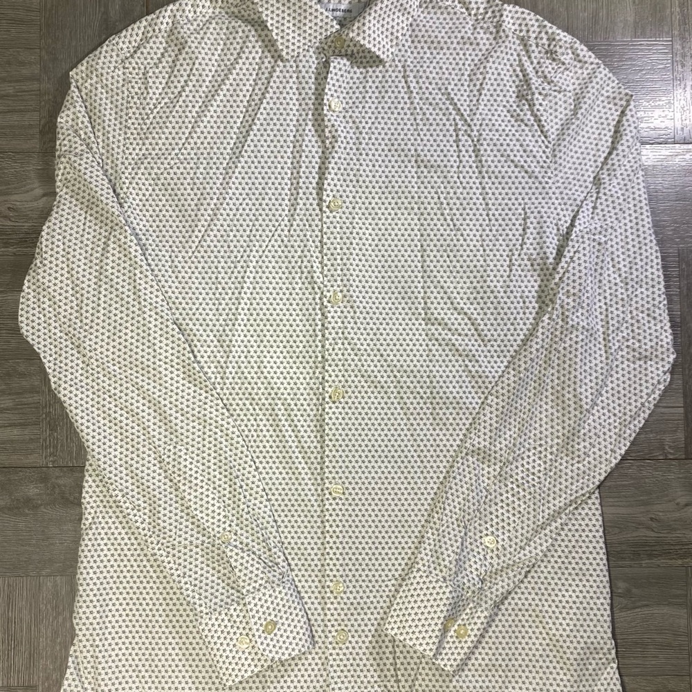 J.LINDEBERG Mens Slim Fit Button Shirt Long Sleeve White Geometric Print - Large